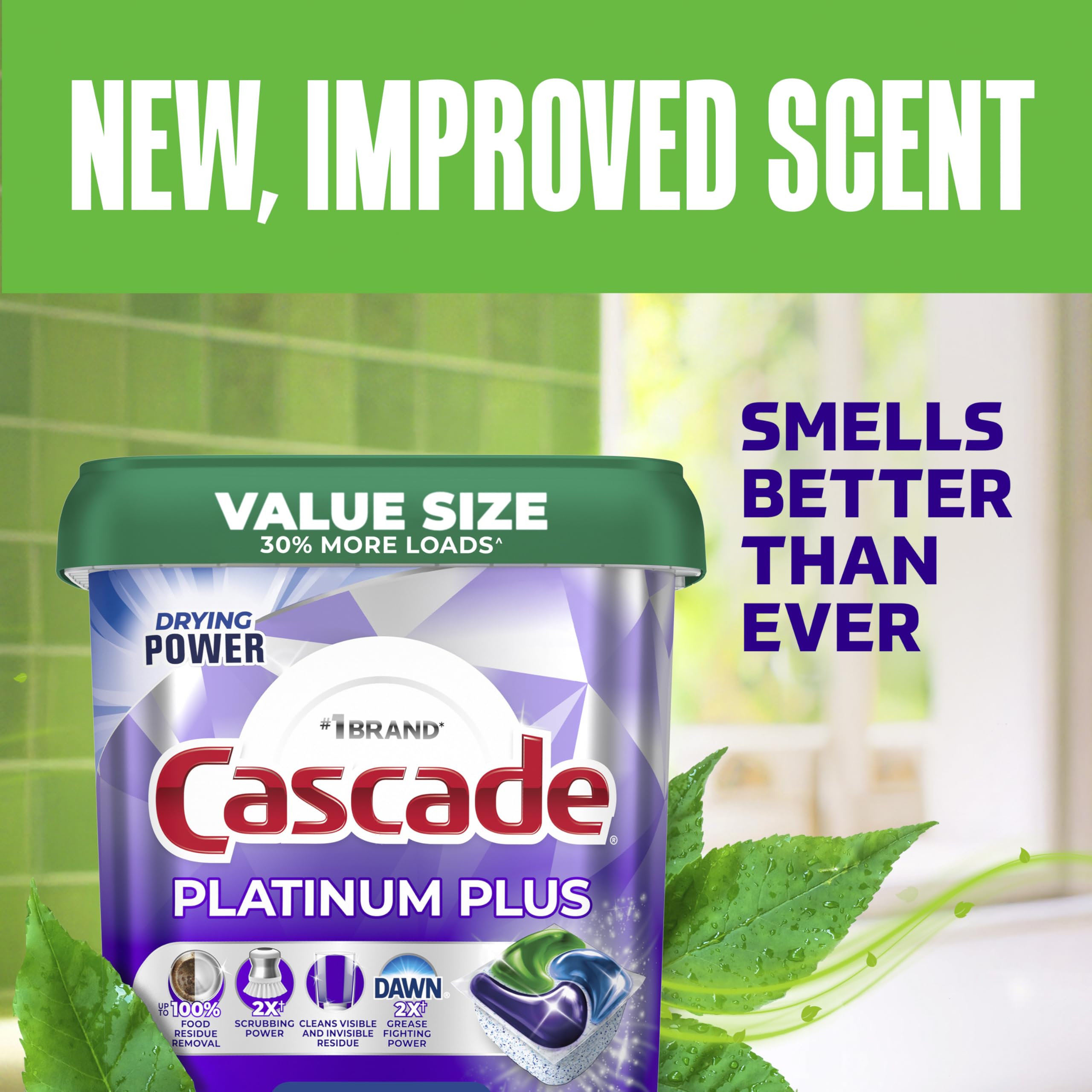 Cascade Platinum Plus Dishwasher Pods, Dish Detergent Soap, Fresh, 62 Count