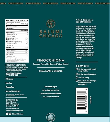 Miniatura 7 de Salami artesano (chorizo español) – Sin curar, sin gluten, sin azúcar, snack keto (5.3 onzas) Auténtico salchichón de cerdo curado en seco, audaz