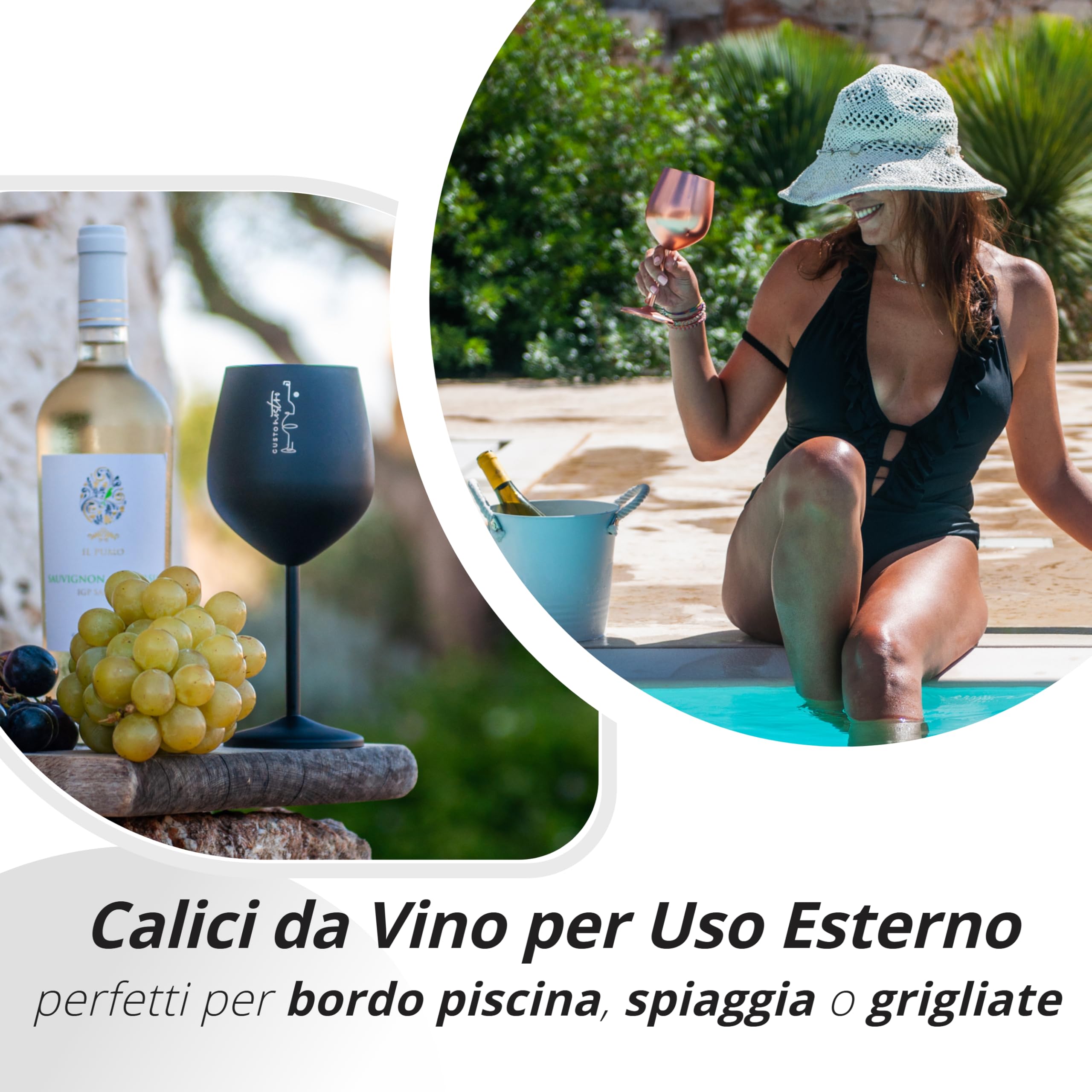 Gusto Nostro calici da vino in acciaio inox - 540 ml - neri i Infrangibili, da viaggio,per camping e piscina - Bicchieri da vino in metallo eleganti per eventi all’aperto,Set da 4