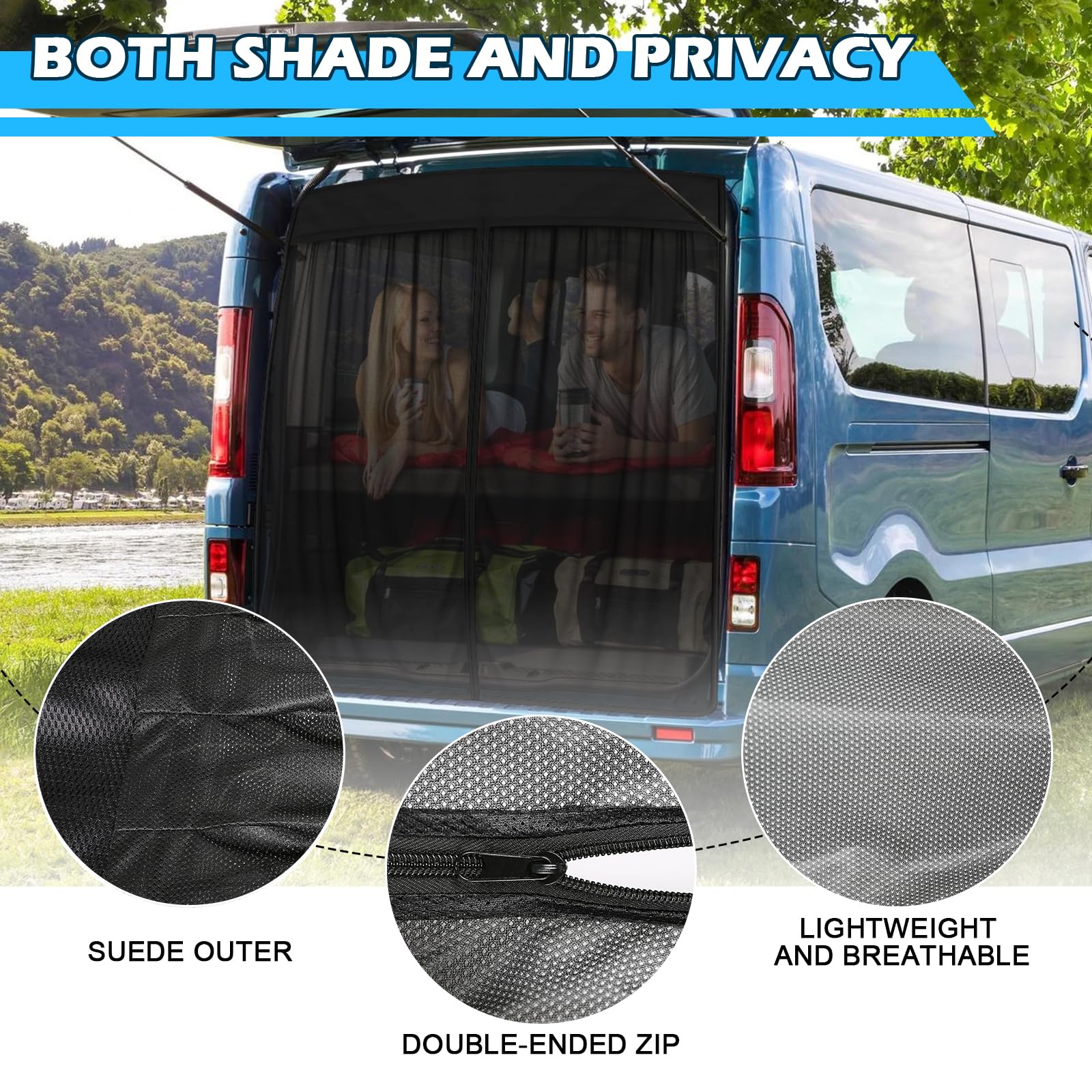 Roadtime Mosquitera magnética para Opel/Vauxhall Vivaro 19-25 portón Trasero,Red de Protección contra Insectos de una Sola Capa,Ventilación,Red de Sombra para Camping(H 160 * 190cm W)