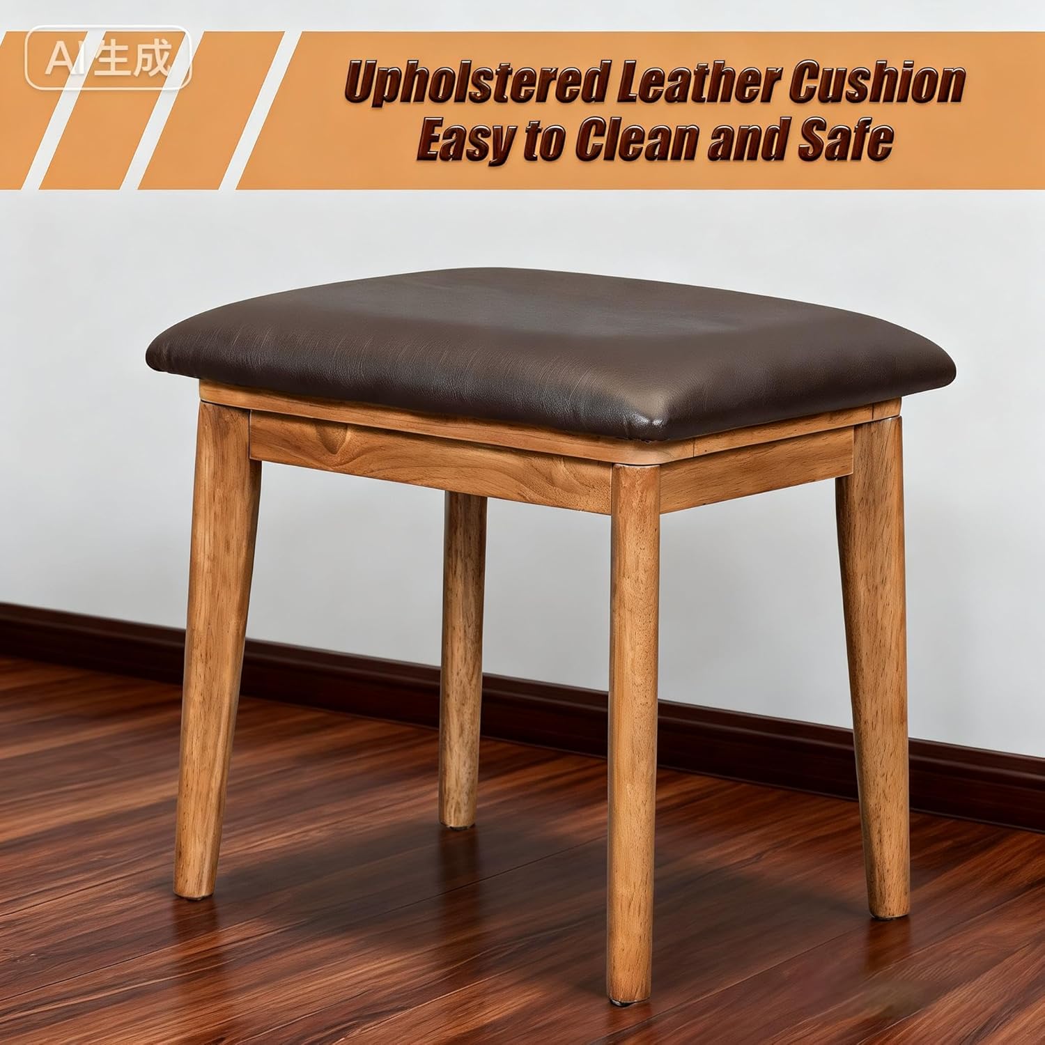 43.3" Makeup Vanity Desk with Flip Top Mirror and Stool, 2-in-1 Rattan Dressing Table Set with 3 Storage Compartments & Dividers, Mid-Century Modern Solid Wood Vanity for Bedroom, Brown