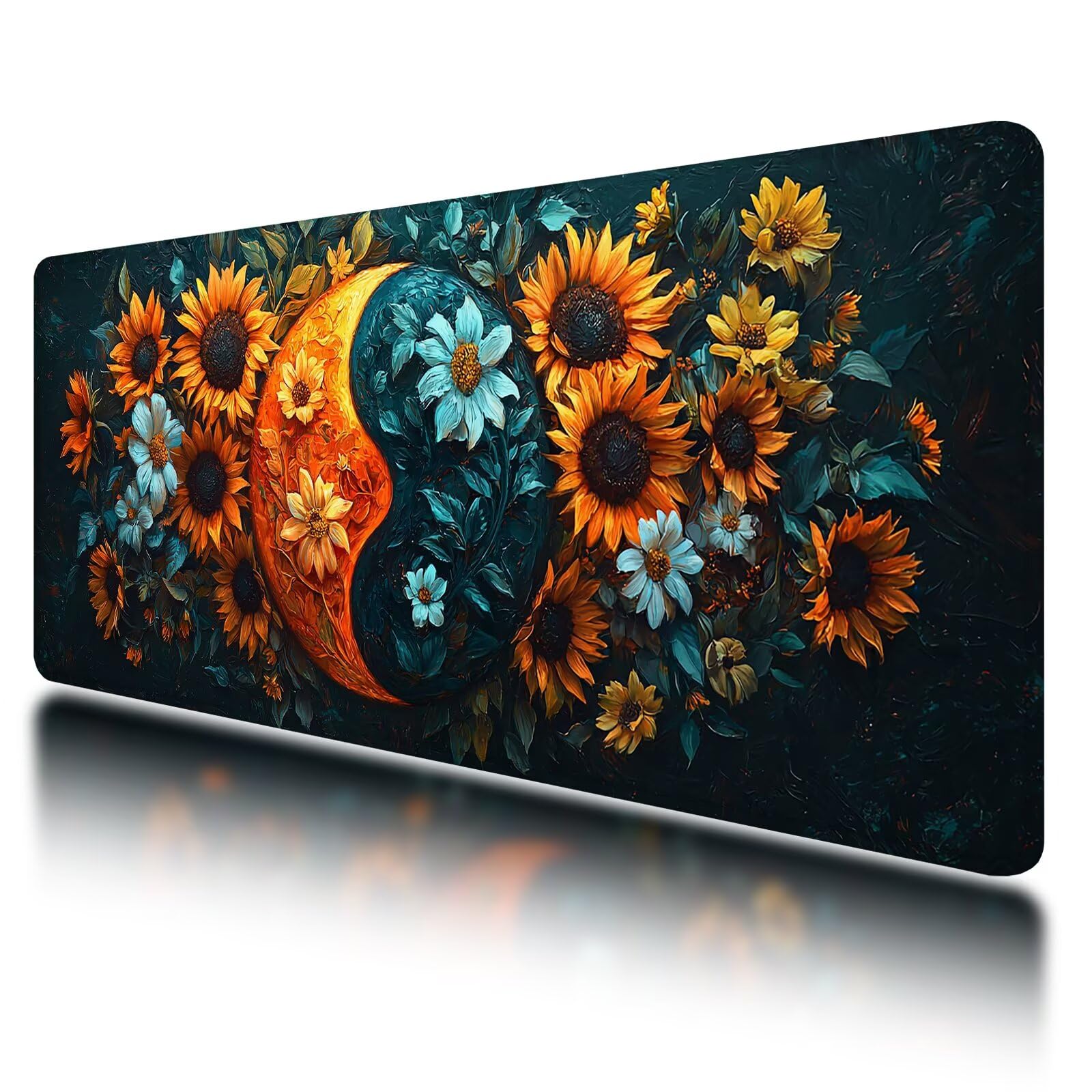 Podkładka pod mysz do gier, XXL słonecznik podkładka pod mysz 1200 x 600 mm, pod biurko z przeszyciami na krawędziach, podkładka pod mysz w kwiaty wodoodporna antypoślizgowa do akcesoriów biurowych
