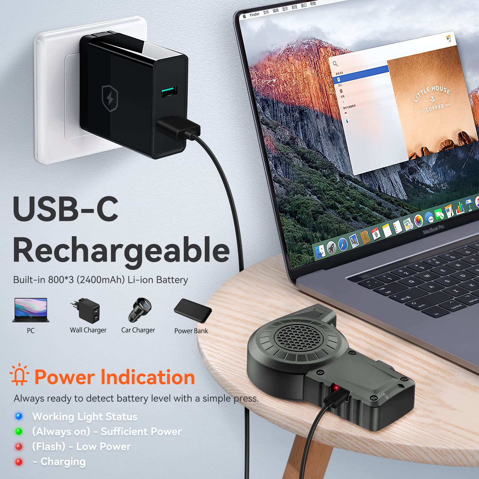Moteur sans balais Mini 35000 tr/min - Reesibi C1 - Souffleur électrique avec lumière LED - Ventilateur professionnel pour le nettoyage des objectifs de l'appareil photo - 2 vitesses - 2400 mAh - Air