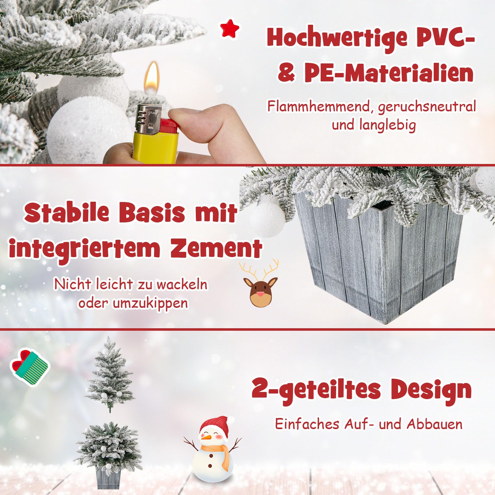 RELAX4LIFE 100 cm Künstlicher Weihnachtsbaum mit Beleuchtung & Schnee, Kleiner Tannenbaum mit 80 mehrfarbigen LED-Lichtern & 148 Zweigspitzen, Tisch Christbaum mit Topf für Zuhause & Eingang, Weiß