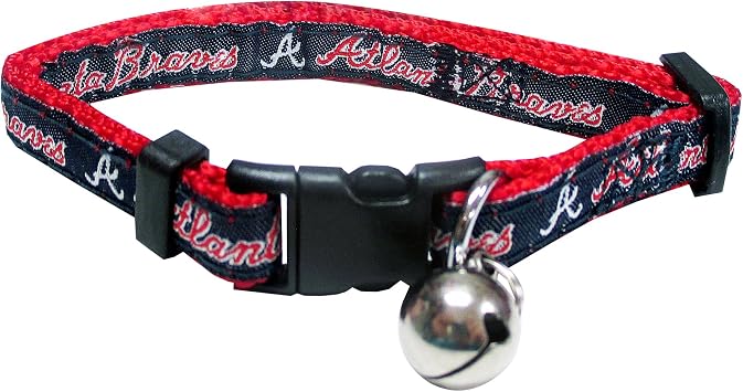 MLB CAT COLLAR. - ATLANTA BRAVES CAT COLLAR. - Strong & Adjustable BASEBALL Cat Collars with Metal Jingle Bell