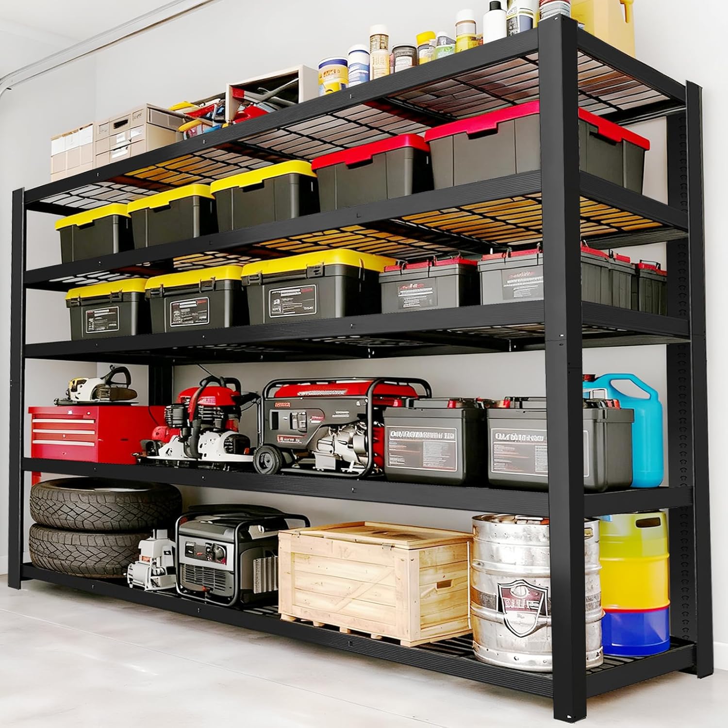 Heavy Duty Storage Shelves 62" W, Metal Shelving Rack, Garage Storage Shelf, Black Adjustable Shelving Unit for Garage, Basement, Warehouse, Workshop 3050 lbs,62" W x 24" D x72 H
