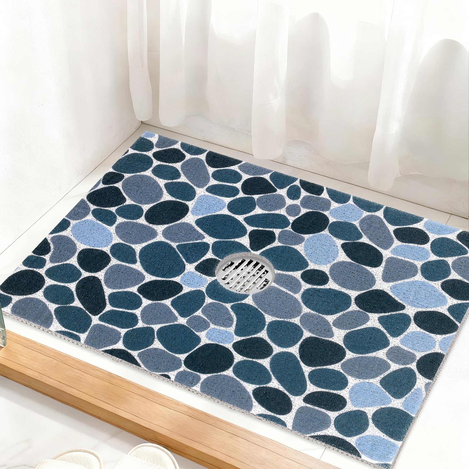 Square Shower Mat Non Slip: 32 x 24 Inch Extra Large Shower Mats with Drain Hole in Middle - PVC Loofah Anti Slip Shower Floor Matt for Inside Shower