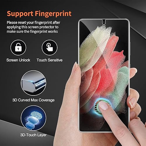 Miniatura 2 de Paquete de 3 protectores de pantalla para Samsung Galaxy S21 Ultra (no de vidrio), ultrafinos soporte ultrasónico de huellas dactilares Protector de