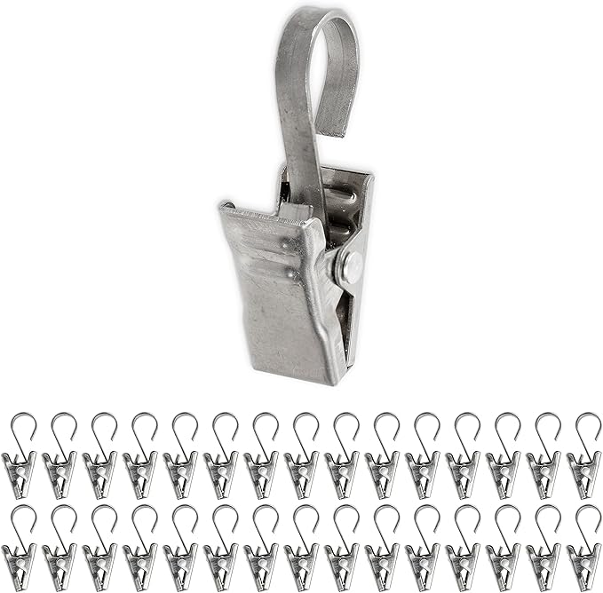 100 Pinces à Rideaux En Inox Avec Crochet - Attaches Solides Pour Rideaux, Guirlandes, Déco (Argent)