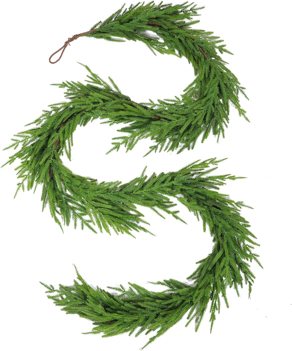 WBHome 9ft Real Touch Norfolk Pine Christmas Garland, Winter Greenery Garland for Christmas, Holiday Seasonal Outdoor/Indoor Home Decor, 9FT Long Norfolk 9 FT