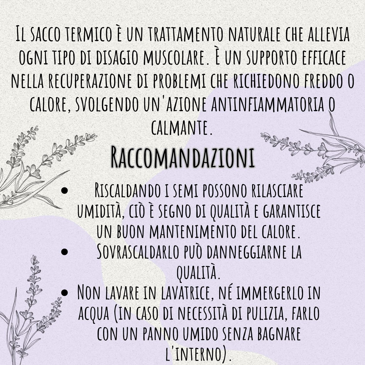 Sacchetto di semi per microonde fatto a mano in Spagna - Borsa termica multiuso per calore e freddo - Cuscino (13cm x 31cm) - 100% artigianale con semi naturali di lavanda