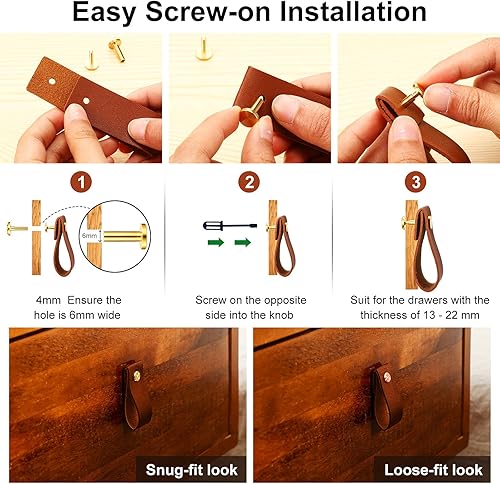 Miniatura 3 de BBTO 24 tiradores de cuero de PVC para cajones, hechos a mano, de piel de PVC, pomos para muebles de gabinete, manija de puerta, tiradores para