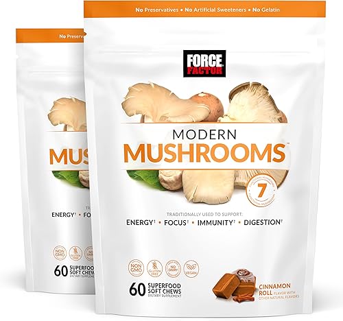 Miniatura 1 de Force Factor Modern Mushrooms Soft Chews, suplemento de hongos con melena de león, cola de pavo y cordyceps para apoyar la energía, la inmunidad y