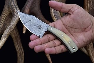 Knives Ranch Handmade Skinning Knife - Damascus Steel Hunting Knife - Full Tang Everyday Carry Knife - Cattle Bone Handle and Heavy-Duty Dual Horizontal and Vertical Sheath (4405-B) - Knives Ranch