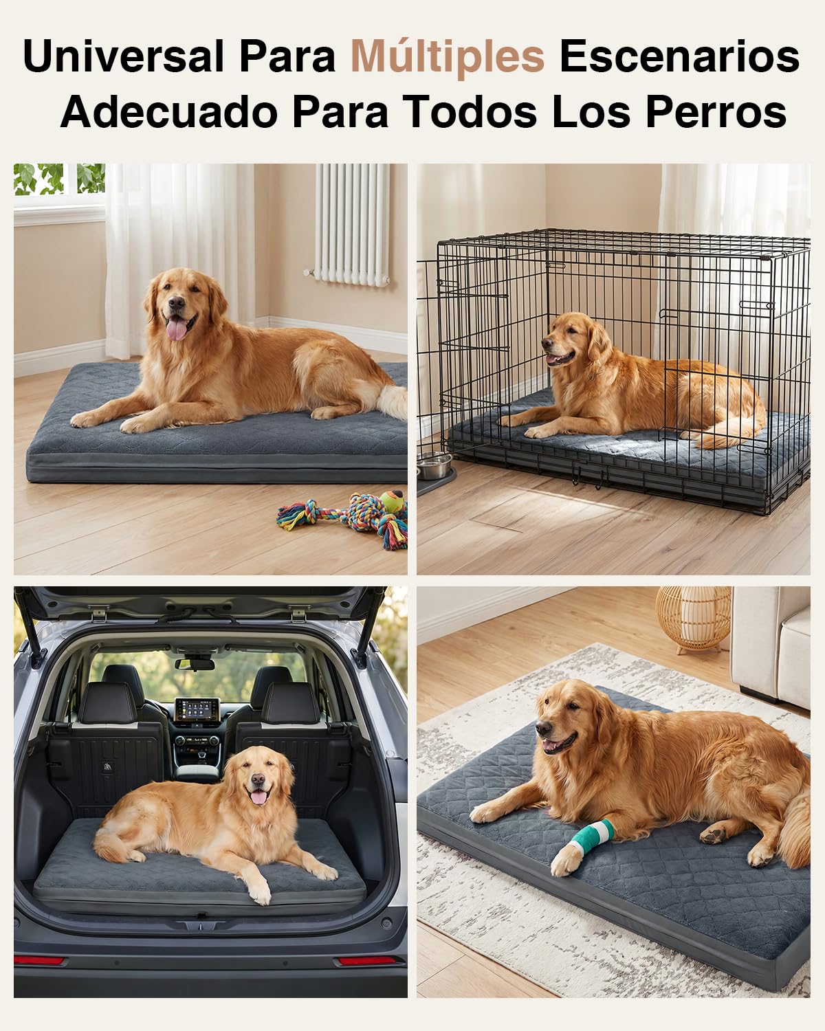 Cama Perro Grande-104x68x8 Cm, Colchón Impermeable para Perros, Una Cara de Piel Sintética, Cama Bifaz Ortopédica para Perros, Forro Impermeable, Extraíble y Lavable, Gris
