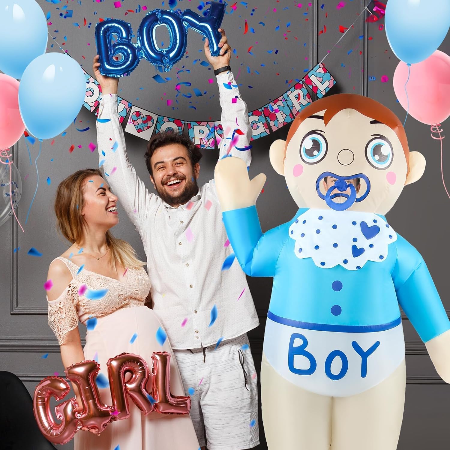 2PCS Inflatable Baby Costume for Adult Men Women Gender Reveal Boy or Girl Blue Pink Blow Up Baby Shower Outfit Funny Cosplay Party