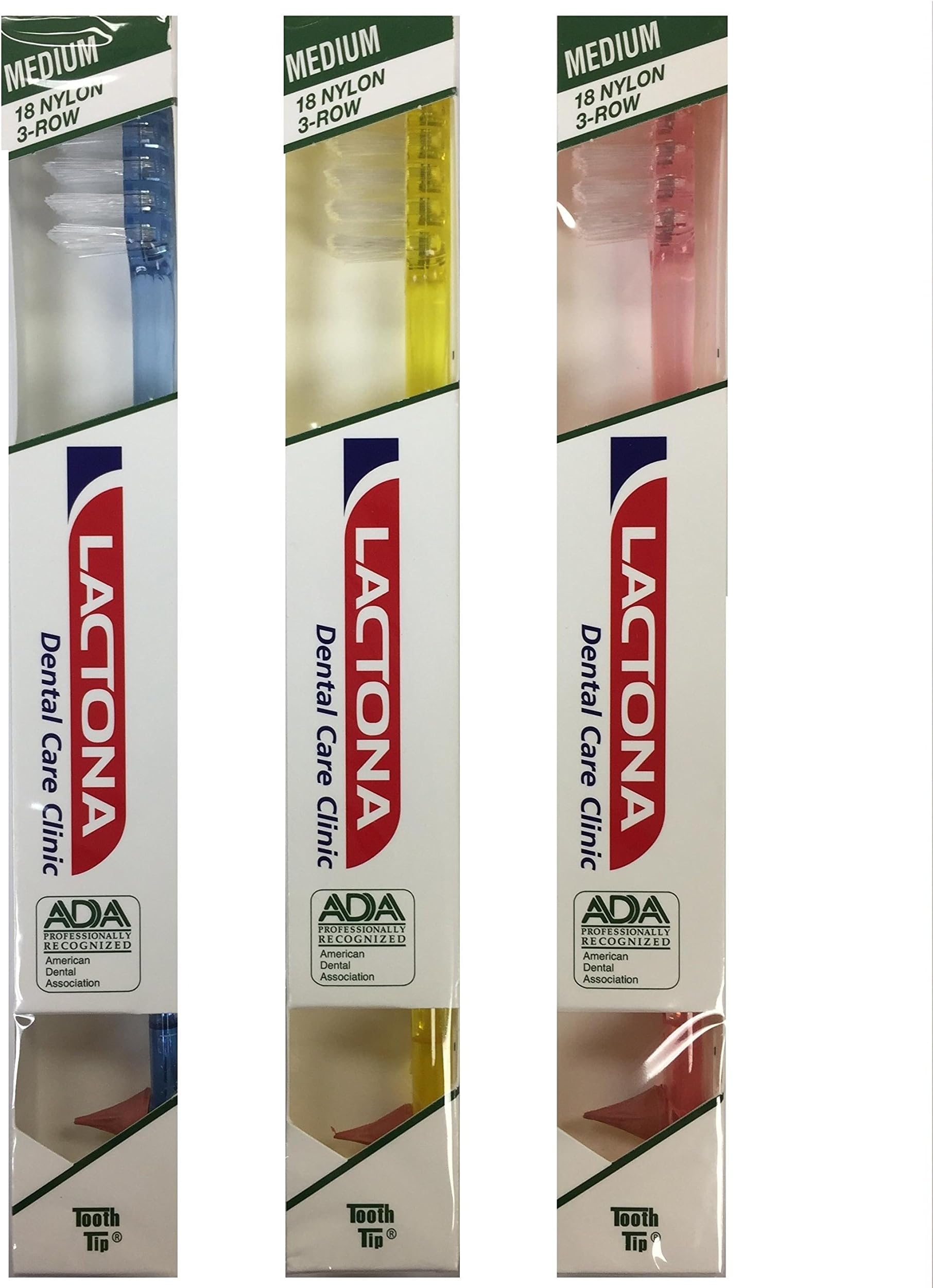 Lactona Adult Toothbrush Nylon Medium, 18 (pack of 3)