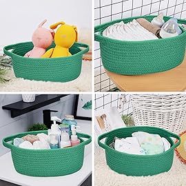 ABenkle Small Basket with Handles - Decorative Durable Rope Woven Storage Bin Shelf Storage Organizer Cube, Easter Baby Gift Basket, 12x8x5
