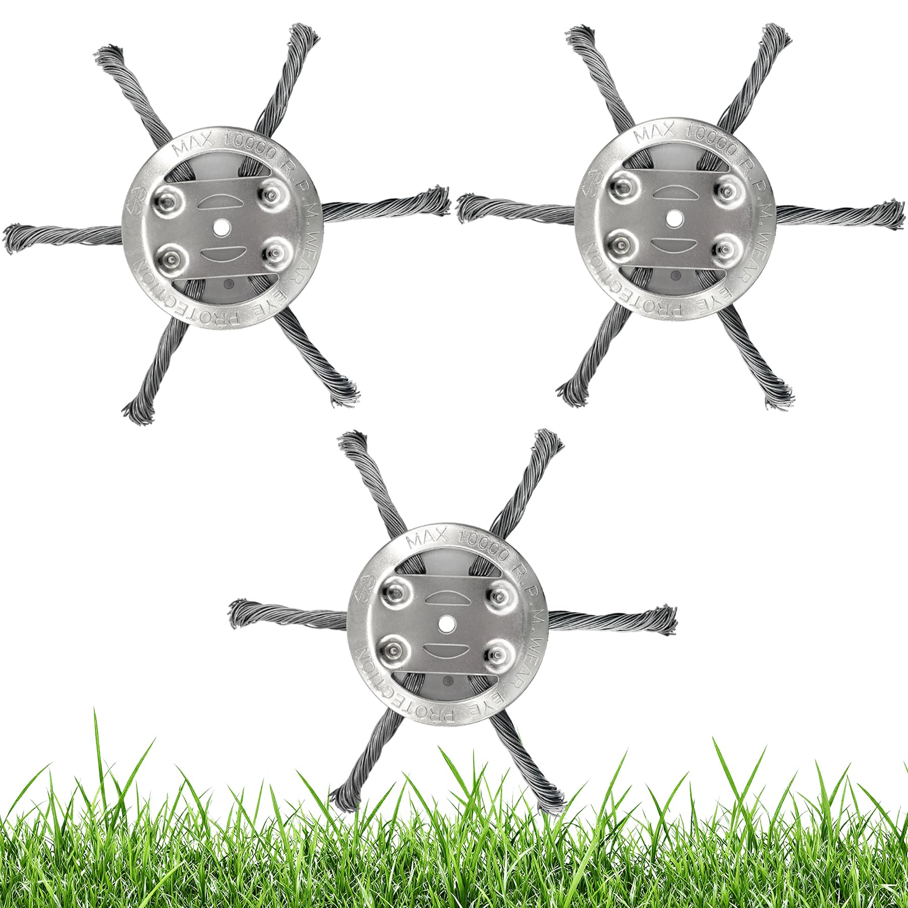 TZEKING 3 Piezas Cabezal de Fresado de Alambre de Acero(150mm,6 Cuchillos),Accesorio para Cortacésped,Cortador de Cepillo,Herramienta Eléctrica,Rueda de Desbrozadora para Eliminar Malas Hierbas,Musgo