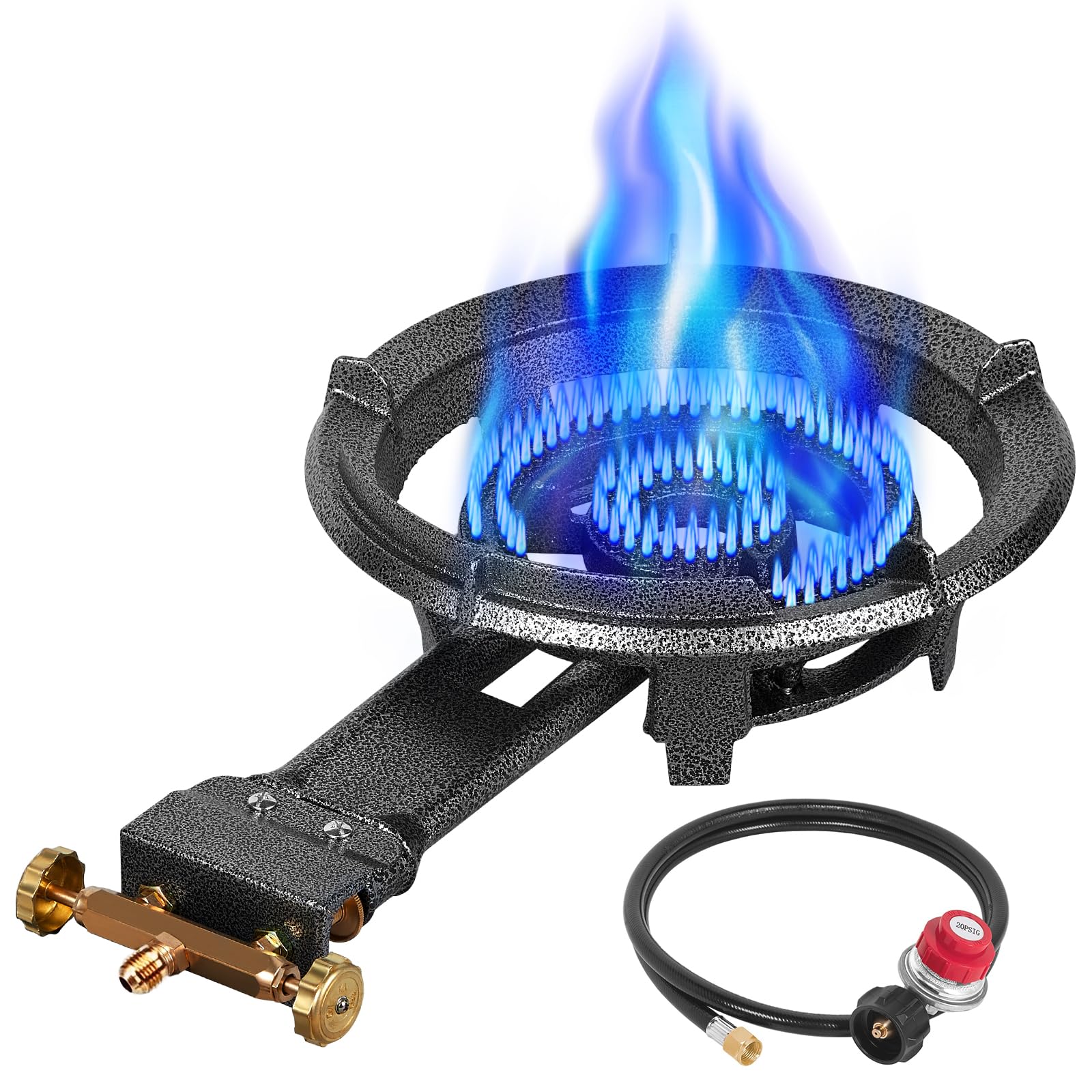 Llamaviva 90,000 BTU Portable Propane Burner Stove Cast Iron Single Burner for Outdoor Wok Cooking 0-20 PSI Adjustable Regulator & 4 ft Hose -