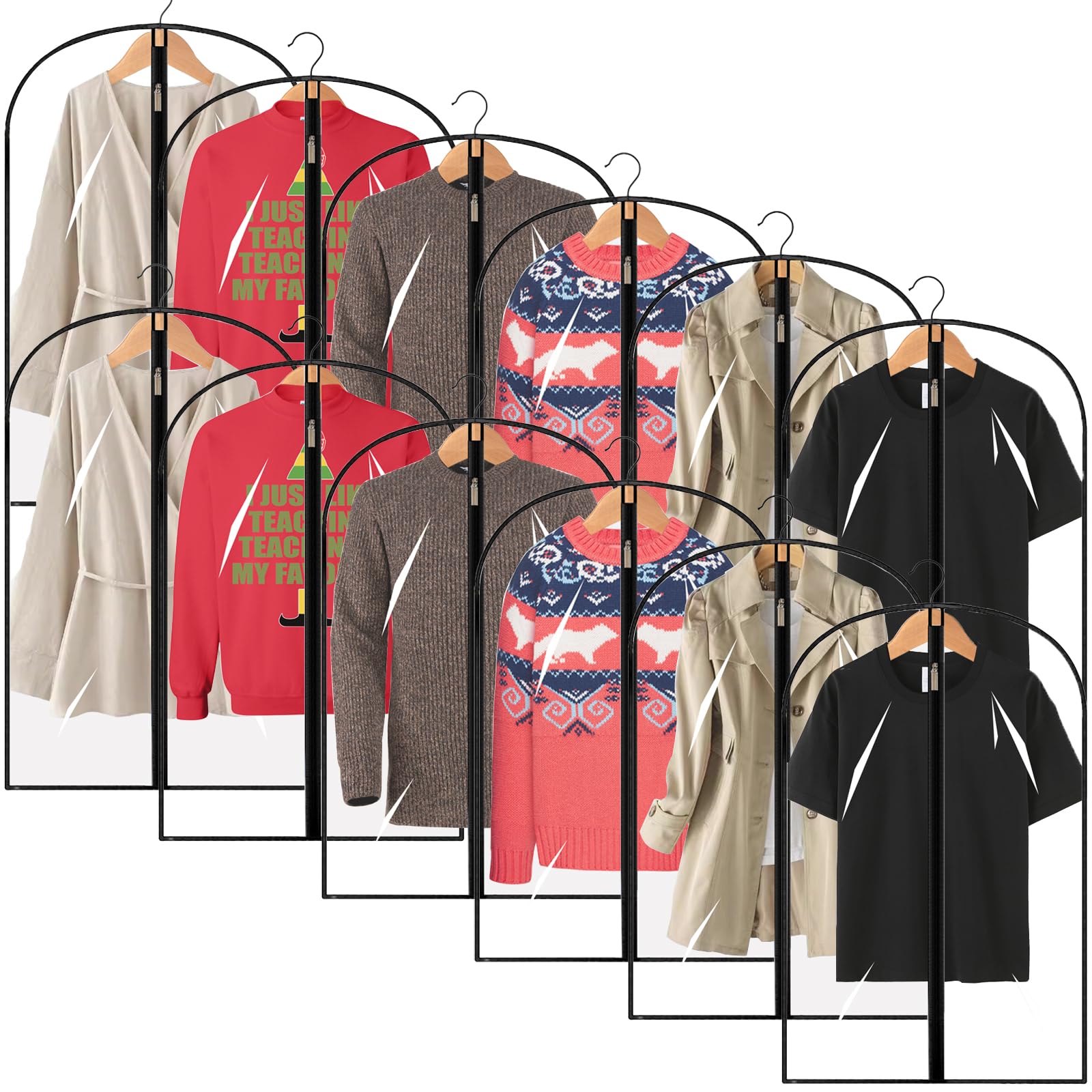 12 PCS Clear Plastic Garment Bags, Waterproof, Dustproof