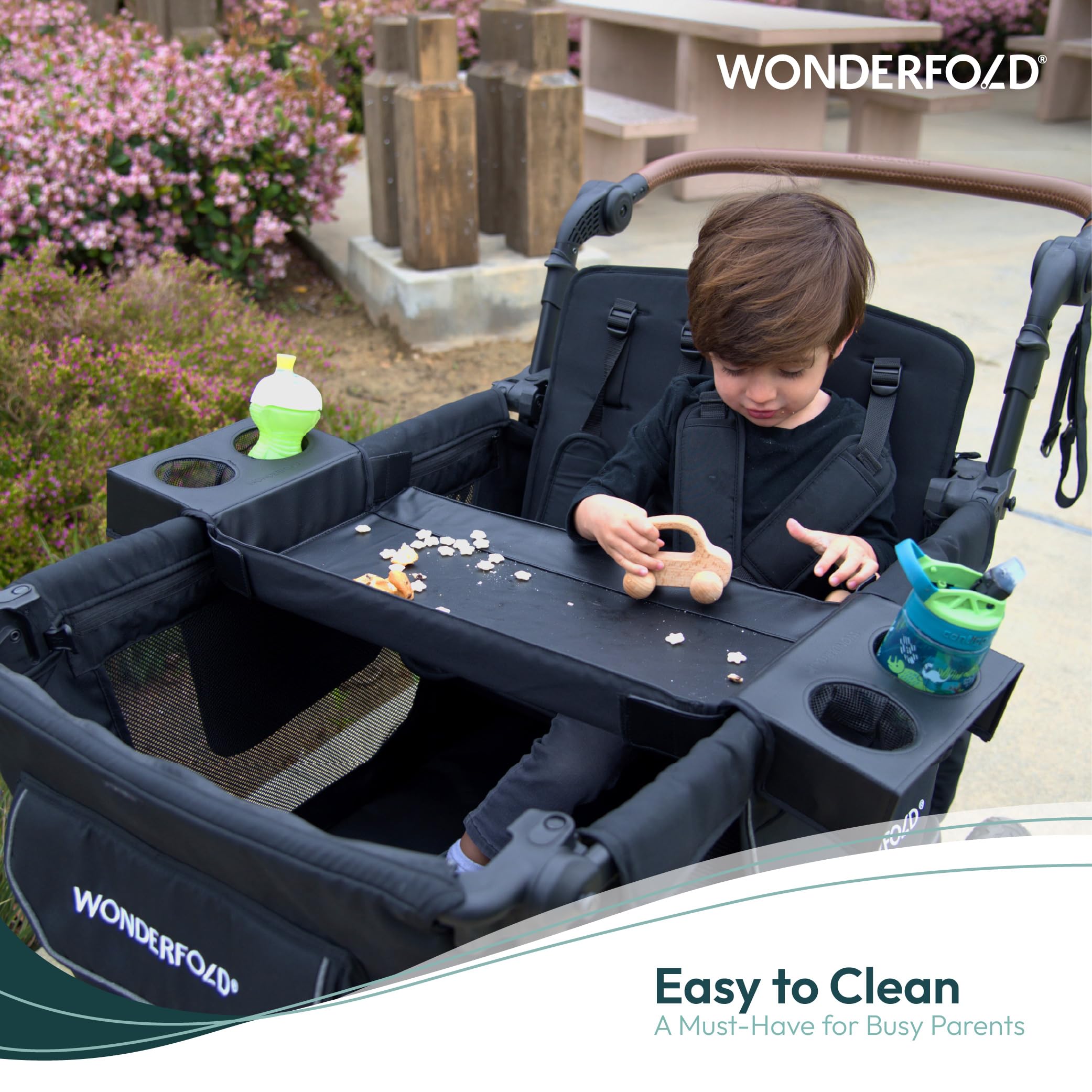 WONDERFOLD Flex Snack-Tablett für L2 Kinderwagen mit umwandelbaren Becherhaltern und verstellbaren Seitenwänden zur Maximierung des Platzes, einfach zu installieren, leicht zu reinigen
