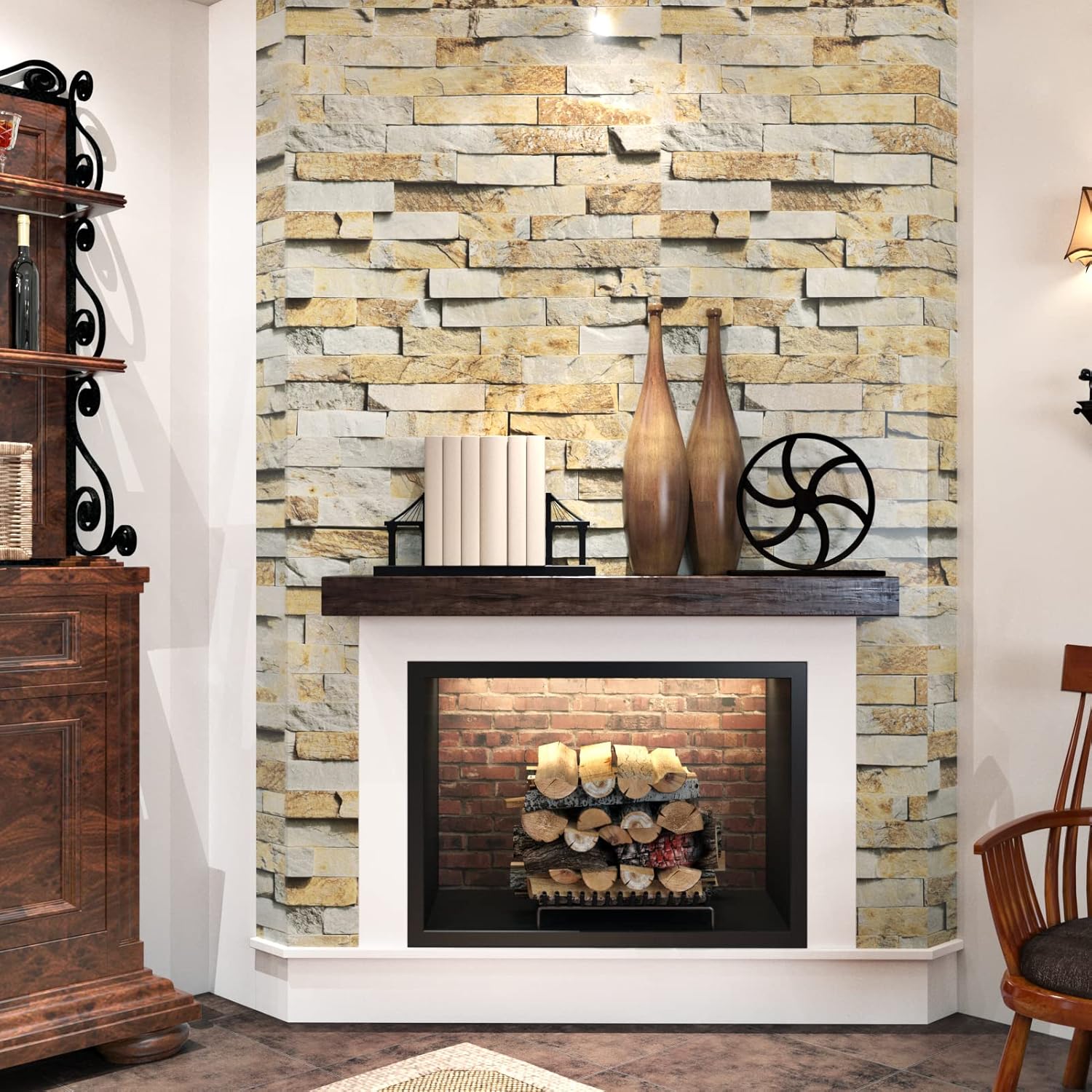 17.7” x 197” Faux Brick Wallpaper Peel and Stick Self Adhesive Stone Wallpaper 3D Textured Vintage Brick Contact Paper for Fireplace Backsplash Bedroom Bathroom Renter Friendly Sticky Vinyl
