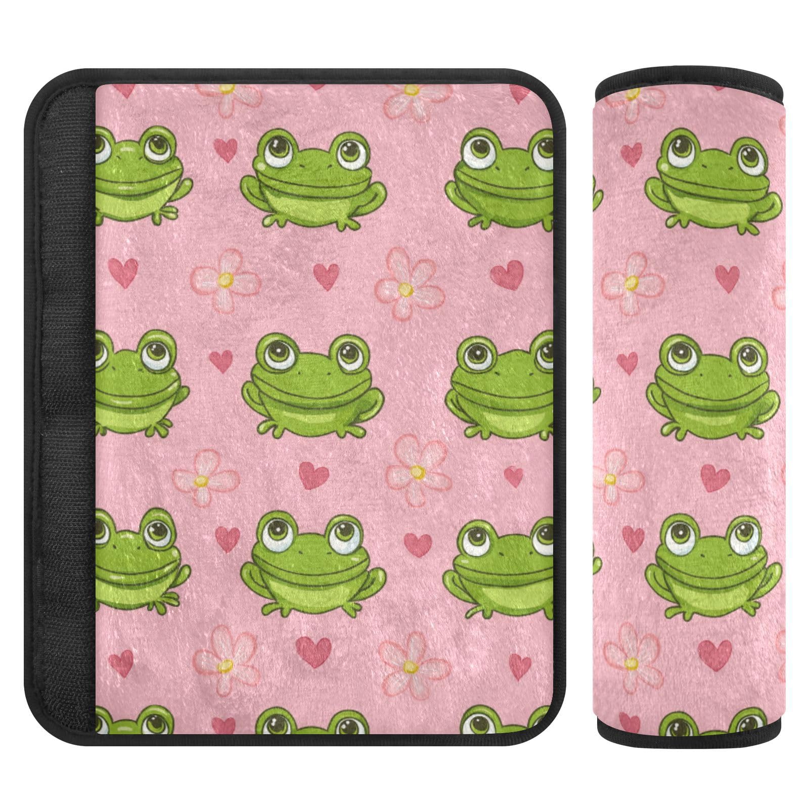Seat Belt Covers 2 Pack Cute Frogs Face Car Seat Strap Covers Super Soft Green Color Car Seat Neck Cover for Boys Girls Adults Babies S
