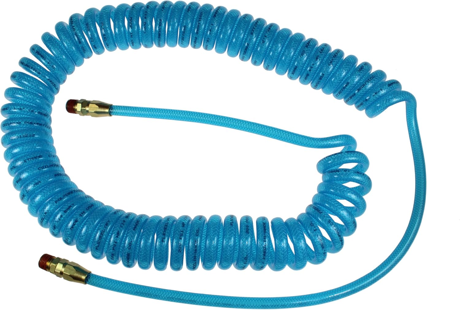 Coilhose Pneumatics PRE14-10B-T Flexeel Polyurethane Reinforced Coiled Air Hose, 1/4-Inch ID, 10-Foot Length with (2) 1/4-Inch MPT Reusable Swivel Fittings, Transparent Blue