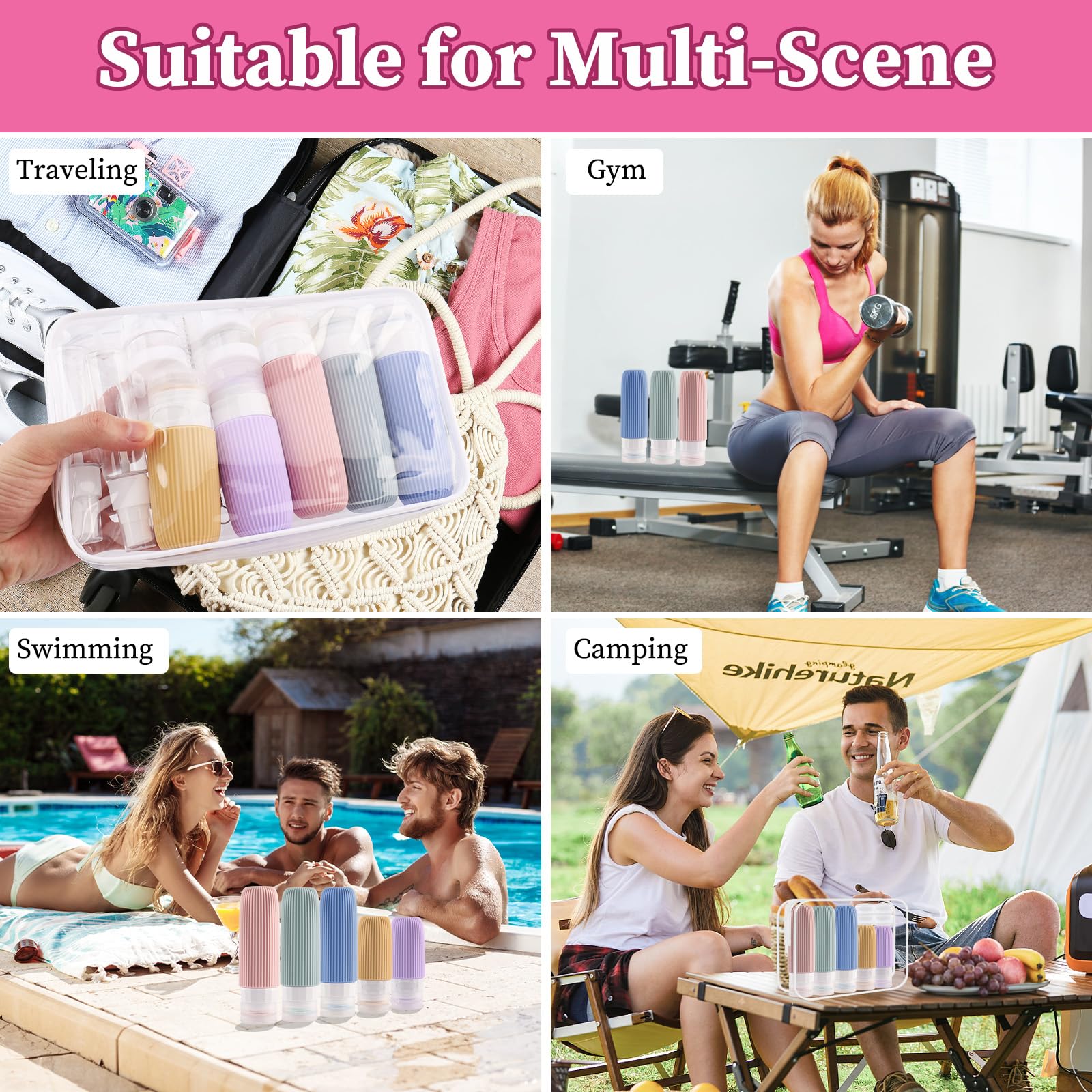 20 Pezzi Contenitori da Viaggio per Liquidi, Kit Viaggio Liquidi in Silicone, Boccette Flaconi da Viaggio 90 ml Riutilizzabili per Shampoo, Lotion, Crema e Cosmetici, Nessun BPA (Colore)