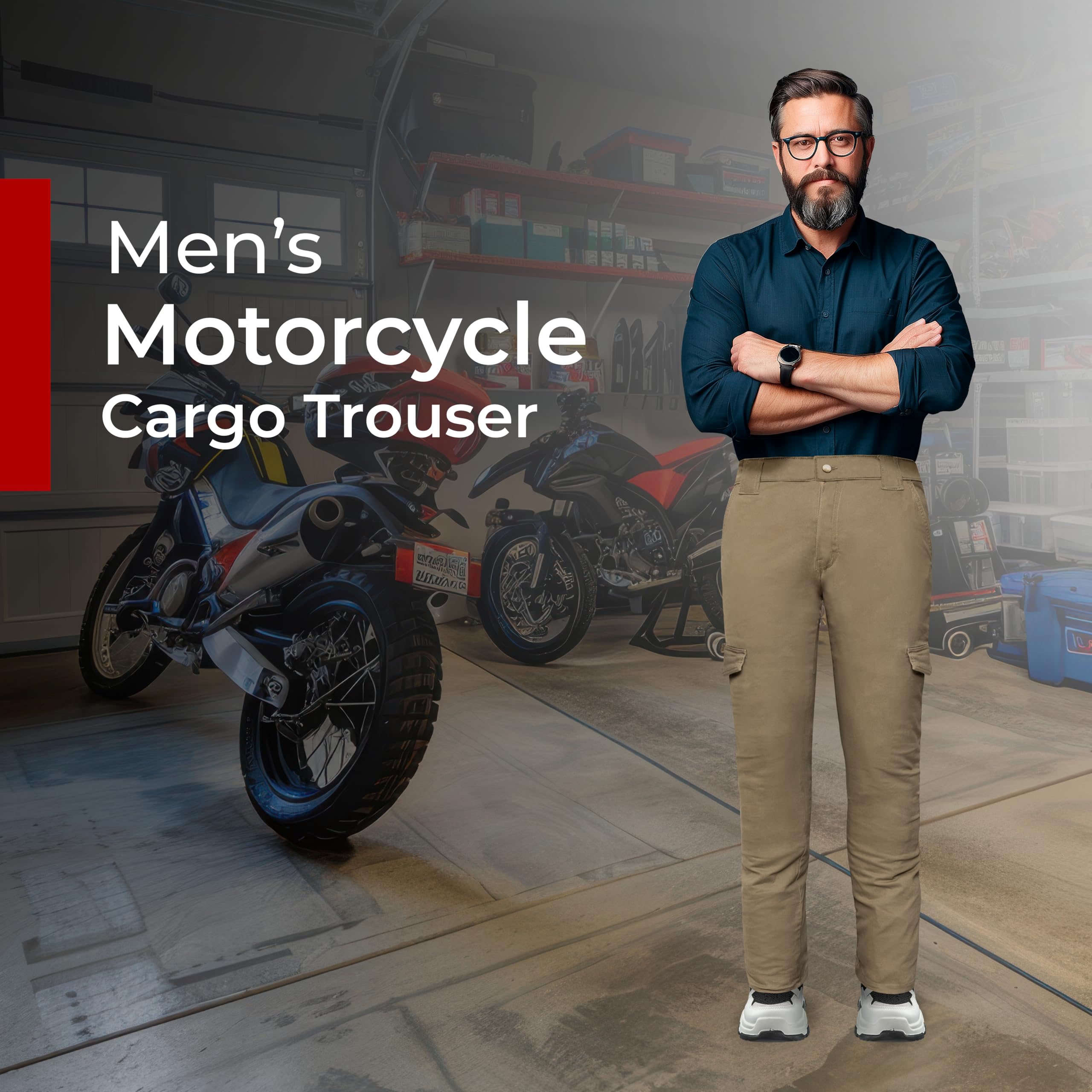 GREAT BIKERS GEAR - Pantalon de moto avec doublure de protection en aramide et genouillère pour homme