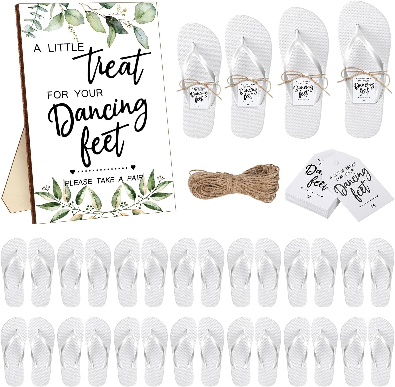 Toulite Wedding Flip Flops Bulk for Guests Sandal Dancing Slipper Gifts Wedding Sign Tags Rope Bridal Shower