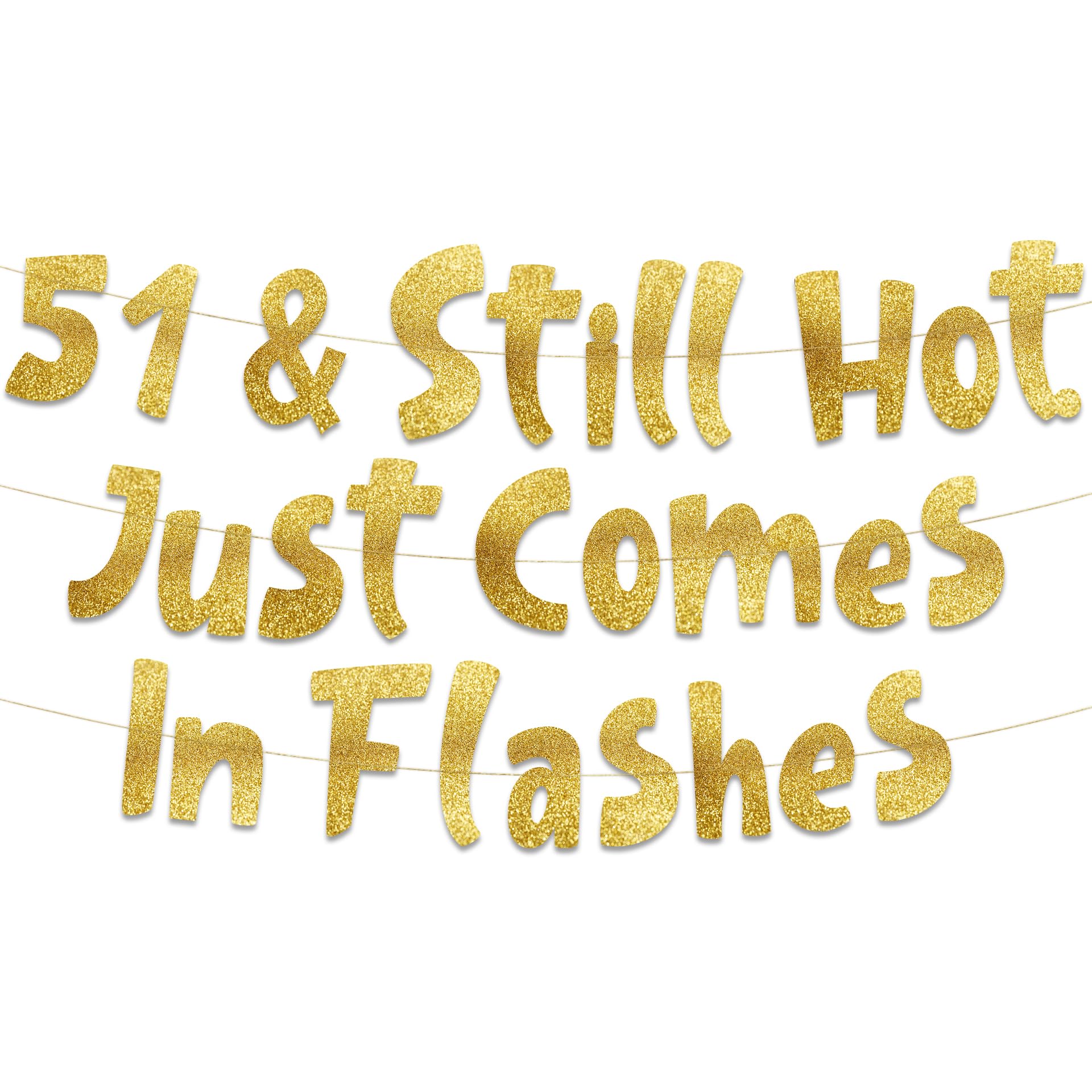 Pre-Strung 51st Birthday Gold Glitter Banner - 51st Birthday Decorations for Men and Women - Birthday Party Supplies and Gifts