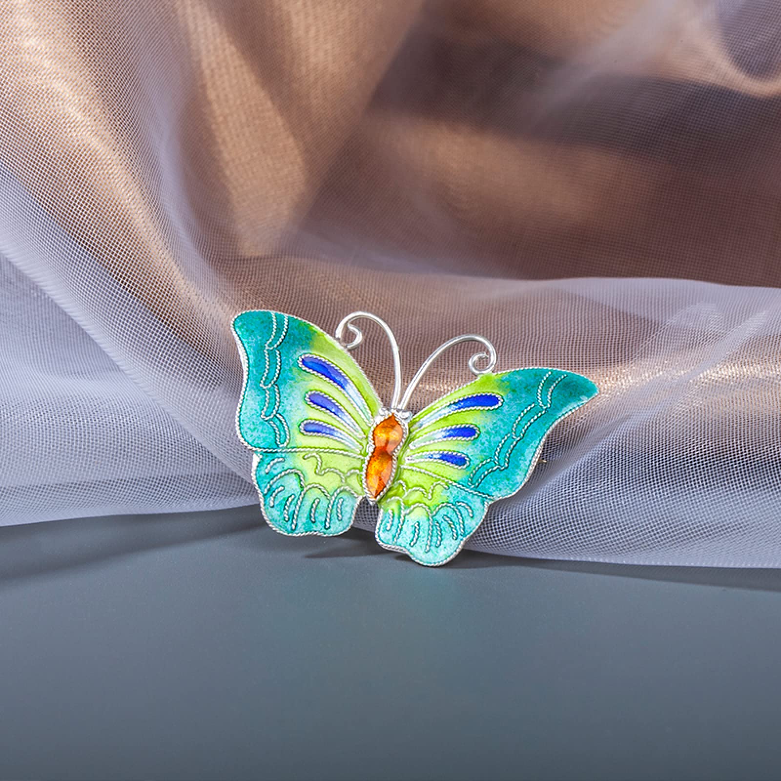 CFWSHJ Pin Brosche Pin Brosche Abzeichen Brosche Anstecknadel Gold Handgefertigte Cloisonné-Emaille-Schmetterlingsbrosche Weibliches einfaches Temperament All-Match-Retro-Ethno-Stil-Corsage, Grüne
