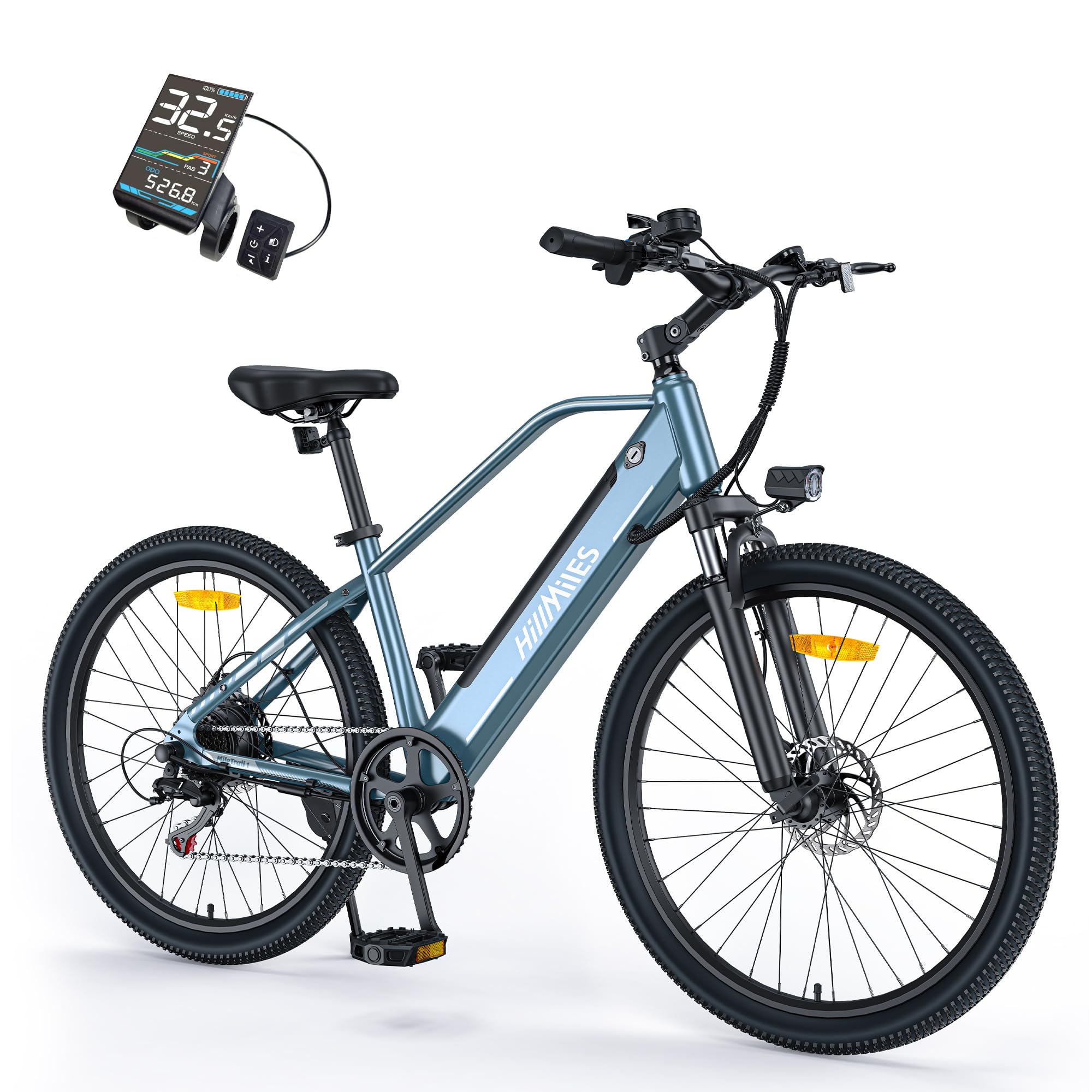 MileTrail1 26" Elektrofahrrad Für Erwachsene mit Drehmomentsensor und Hydraulischen Bremsen, 100KM Reichweite, 36V 13AH Herausnehmbare Batterie, Speed 25KM/H, Mountain E-Bike (Mit Monitor, Blau)