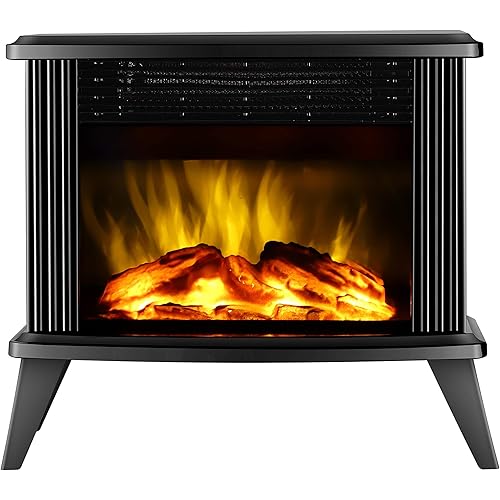 DONYER POWER Mini Electric Fireplace Tabletop Portable Heater,14.8'' (Black, Metal)