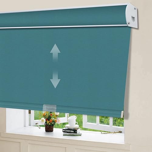 Vista 16 de Yin Yang Persianas opacas con cenefa inalámbrica, cortinas de tela filtrante de luz UV blanca, persianas enrollables con cenefa de metal cubierta