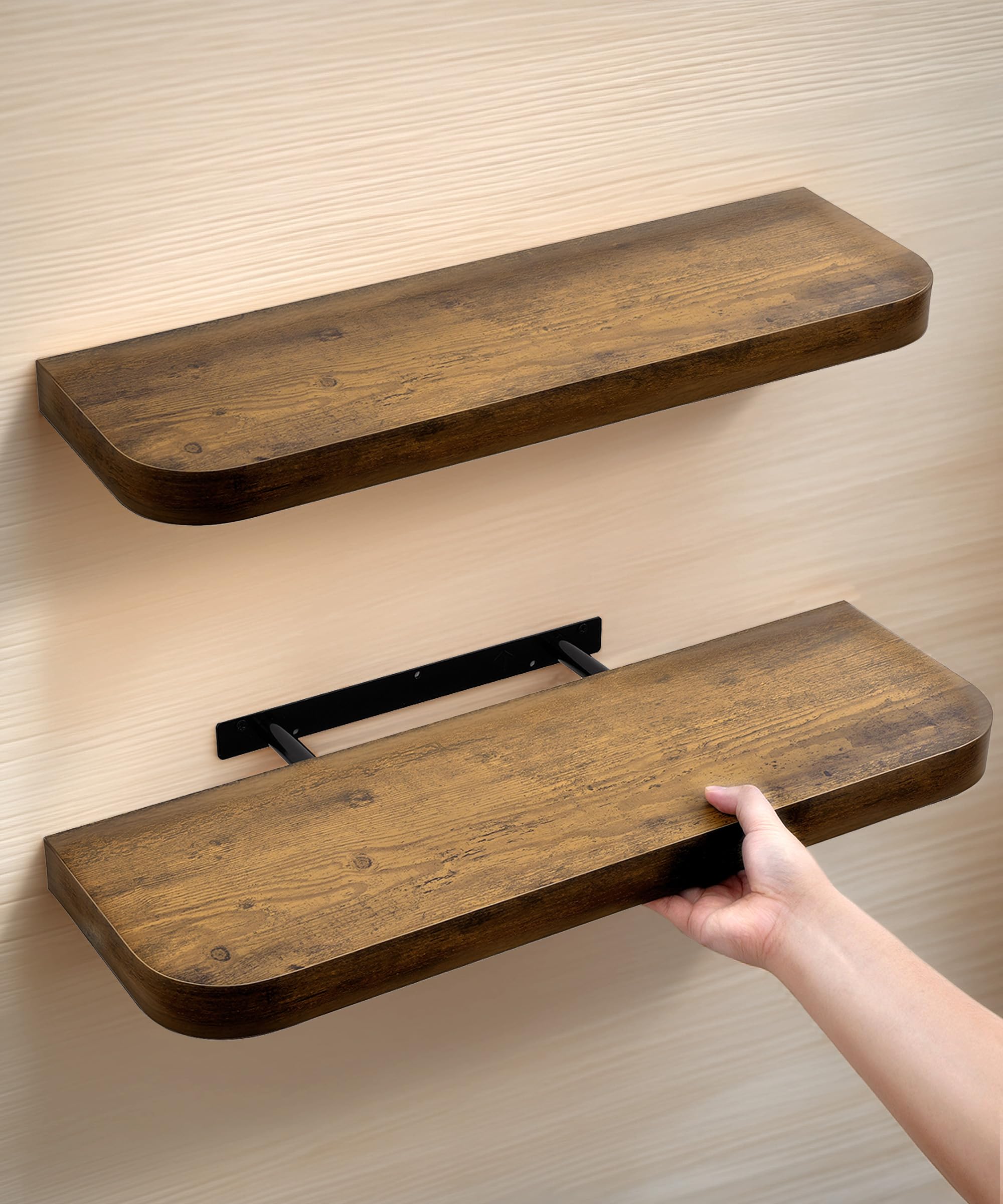 Gronda Floating Shelves for Wall, Wall Storage, Wood Shelf with Curved Edge