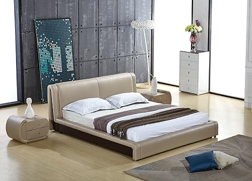 Miniatura 5 de Container Furniture Direct Thompson Collection - Mesita de noche contemporánea tapizada de piel sintética con tiradores de cajón cromados, estándar,