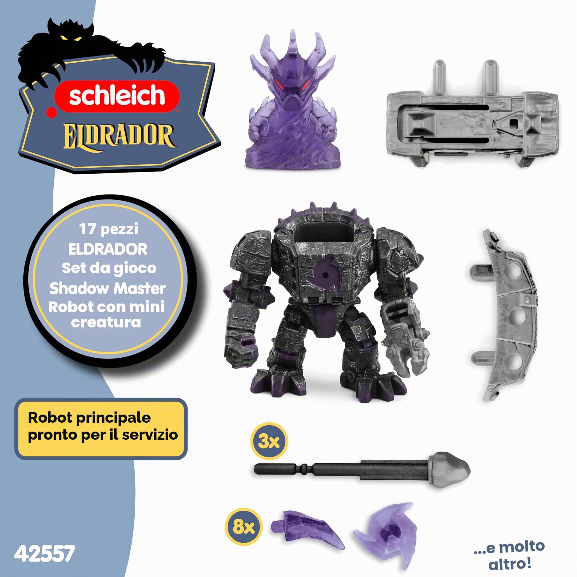 SCHLEICH ELDRADOR CREATURES | Robot Master delle Ombre 42557 con Mini Creature | Con funzione di tiro, vano segreto e busto rotante | Idea regalo per bambini da 7 anni in su | Set da 17 pezzi