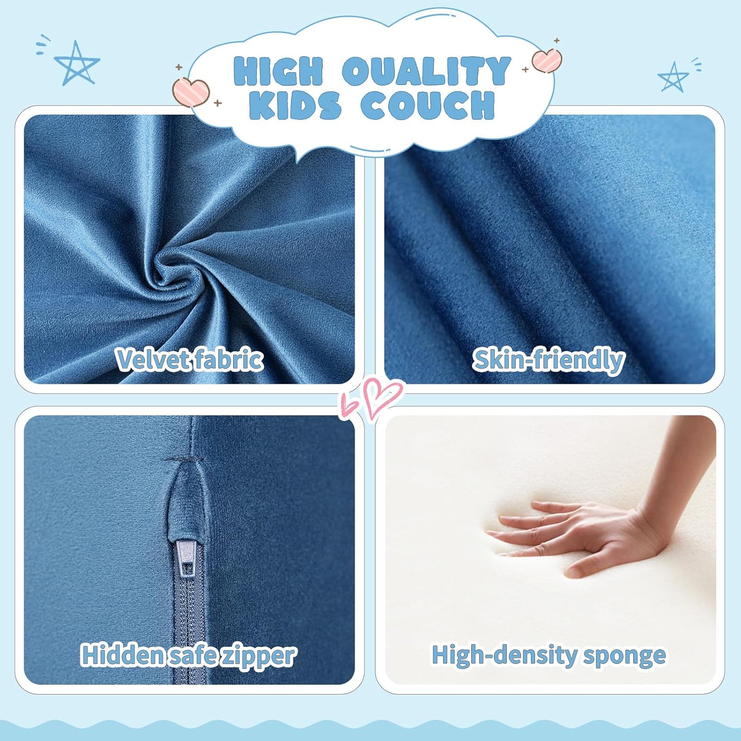 12pcs Modular Kids Play Couch - DIY Creativing Kids Couch for Boys and Girls Toddler Sofa Children Convertible Foam Sofa for Playroom Living Room(Blue)