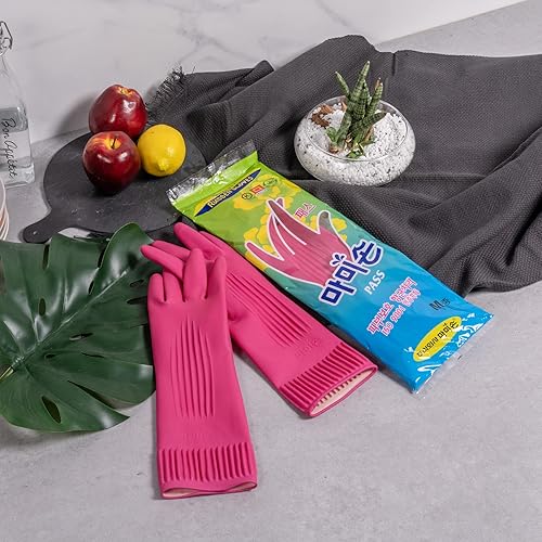 Miniatura 8 de Mamison 2 pares de guantes de goma reutilizables impermeables para lavar platos del hogar, guantes de cocina antideslizantes para cocinar, limpiar,