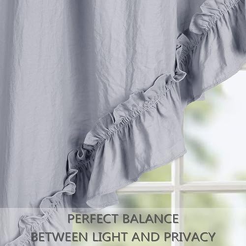 Miniatura 4 de Swag - Cenefas para ventanas microfibra suave lavada con volantes para ventanas de baño color caqui 60 pulgadas de ancho x 36 pulgadas de largo