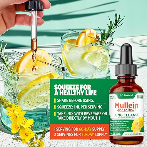 Miniatura 7 de Gotas de gordolobo para limpieza de pulmones  Paquete de 2 tintura de apoyo pulmonar con extracto de hoja de gordolobo, suplemento de alivio