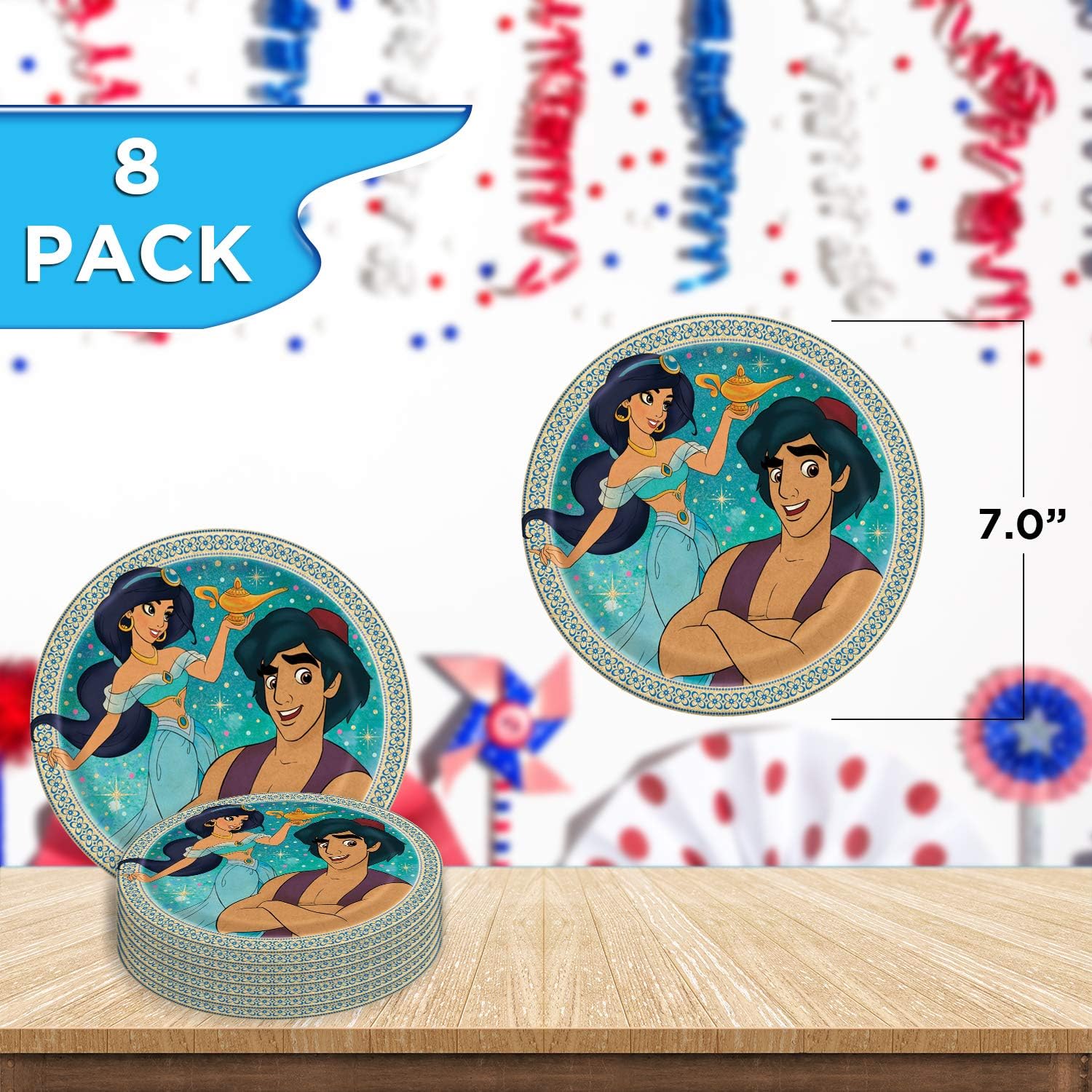 Unique Aladdin Dinnerware Bundle Officially Licensed by Unique | Napkins & Plates, Table Cover | Great for Kids Birthday Party, Animated Theme, Disney Celebration