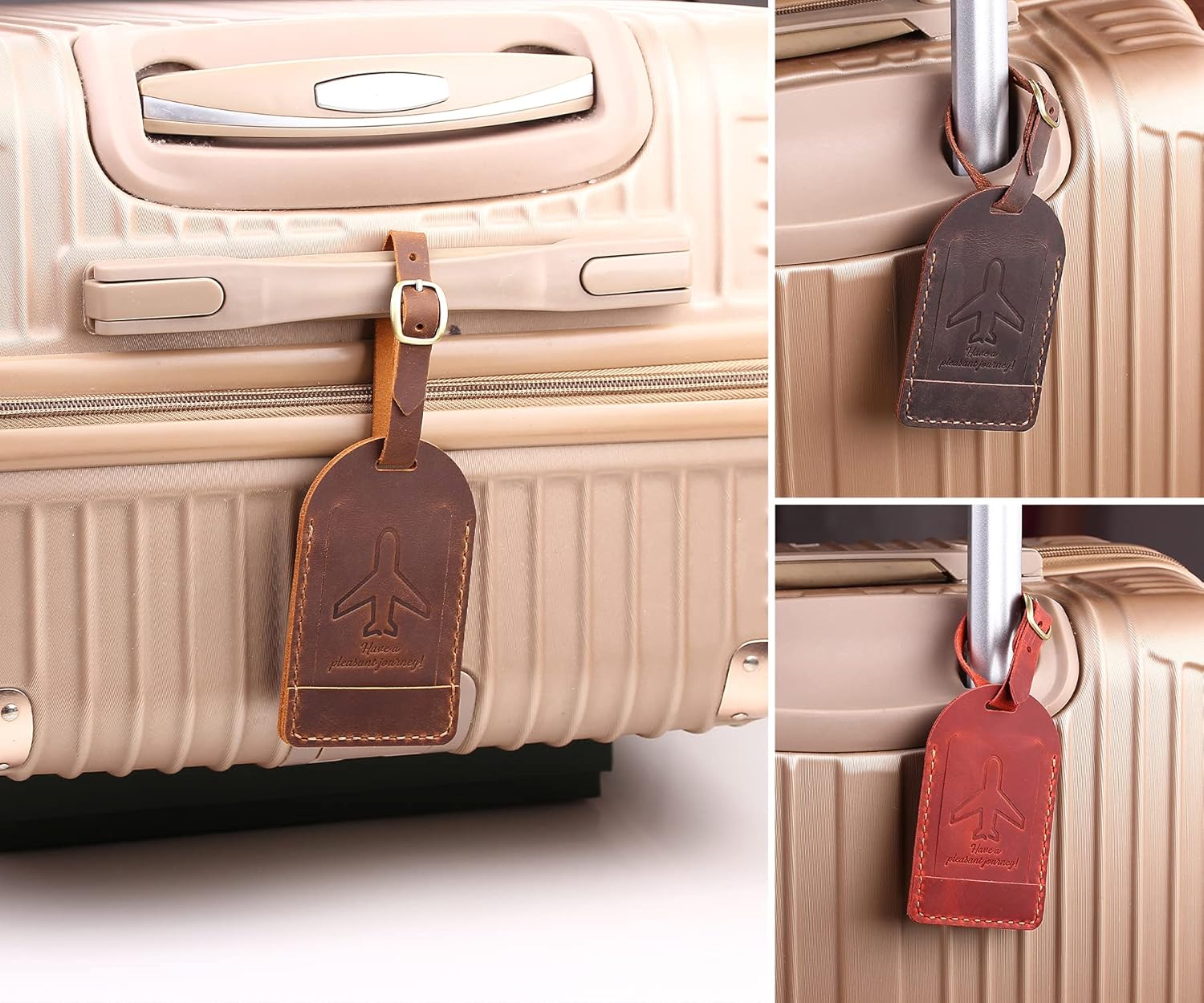 2 Pack Premium Name Tags for Luggage, Leather Luggage Travel Bag Tags by Fasjosma, Luggage Bag Case Tags Leather Travel ID Labels for Suitcases (Brown) - Image 8