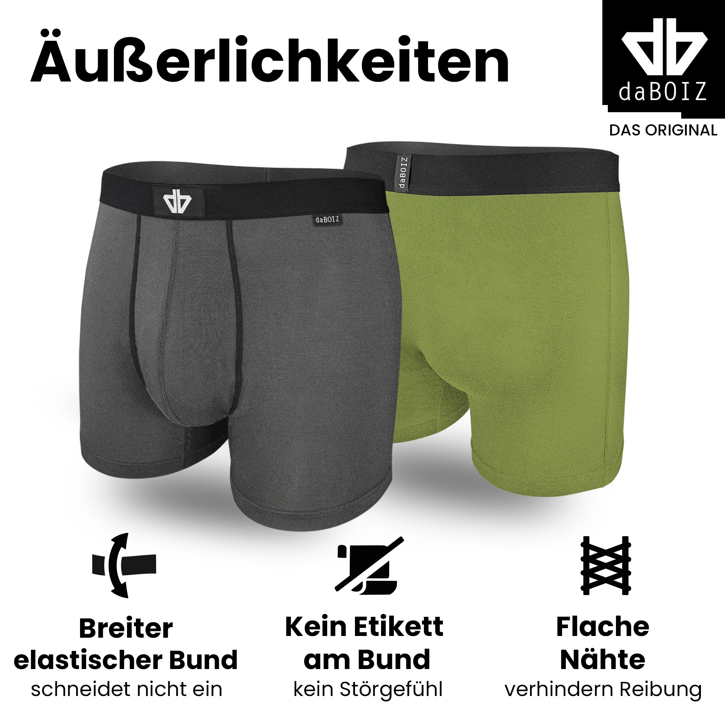 daBOIZ - 5er Pack Modal Boxershorts Herren mit Pouch (Beutel) kein Schwitzen, Kleben, Reiben - Unterhose Herren, Unterwäsche Männer Boxershort Herren, Farbe: Schwarz, Grau, Olive und Aqua