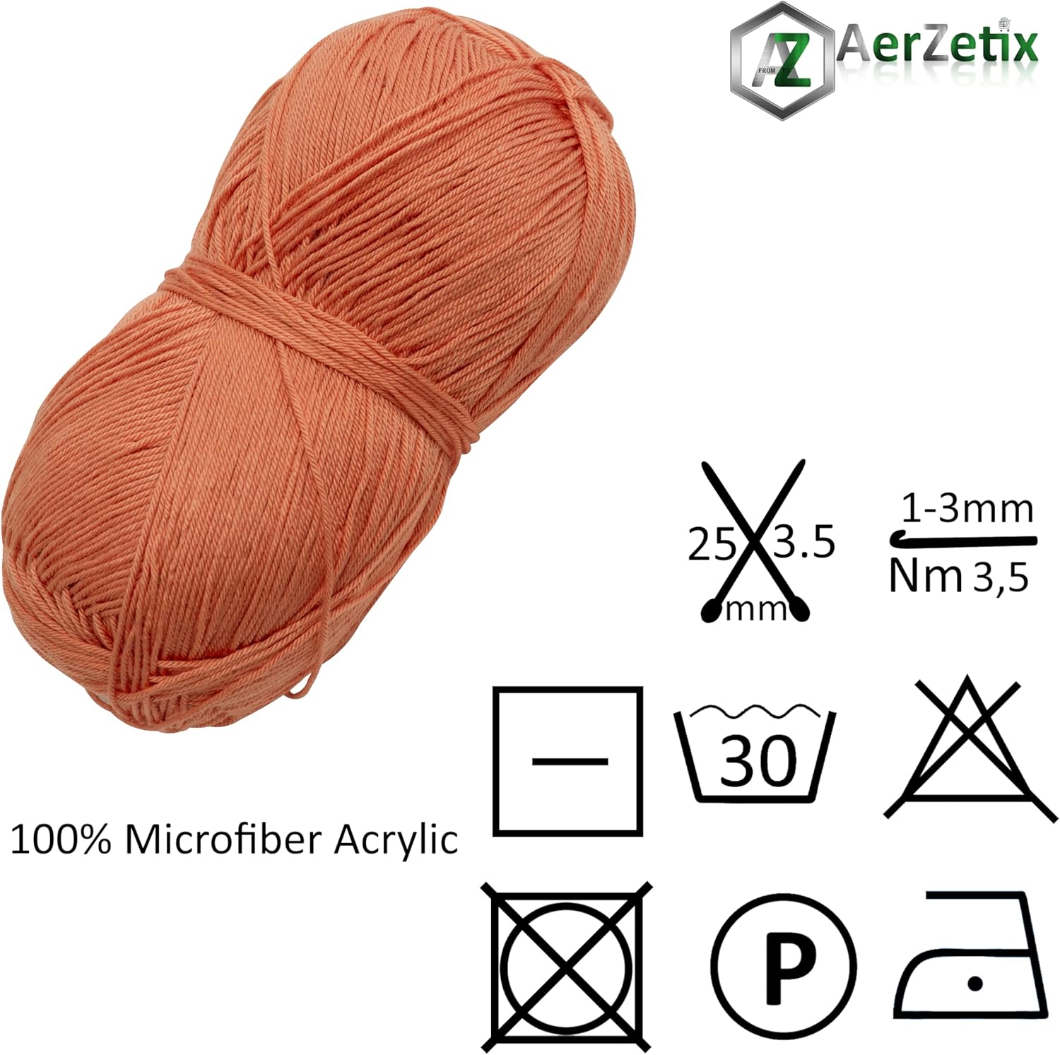 AERZETIX - C75089 - 100g ball of knitting yarn - coral colour - 100% micro-acrylic - crochet needles making haberdashery clothes