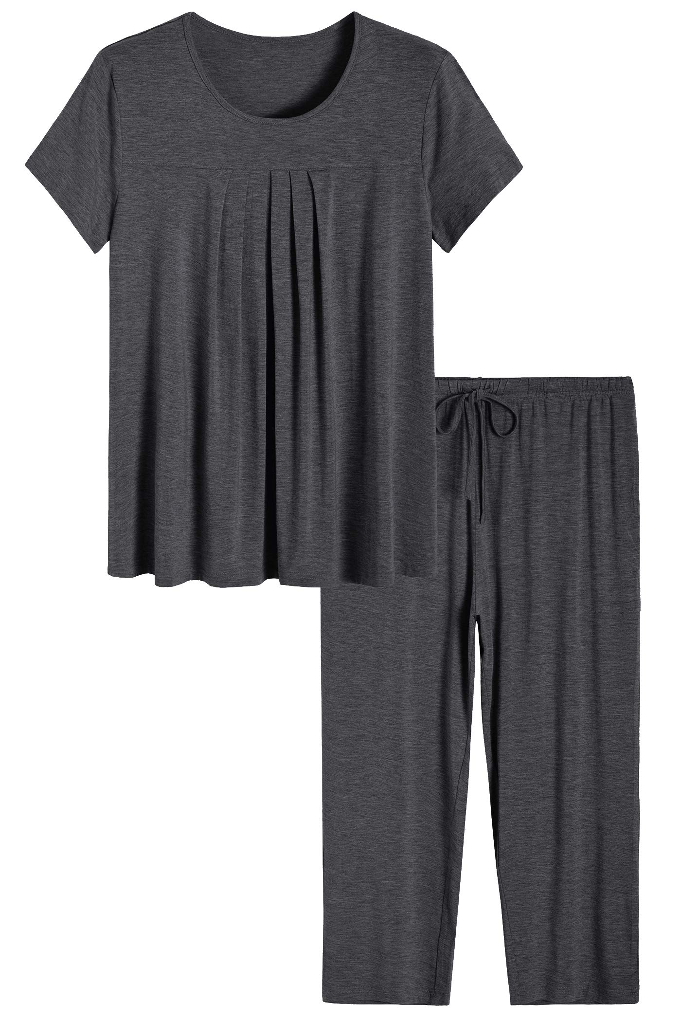 Latuza Women's Pleated Loungewear Top and Capris Pajamas Set