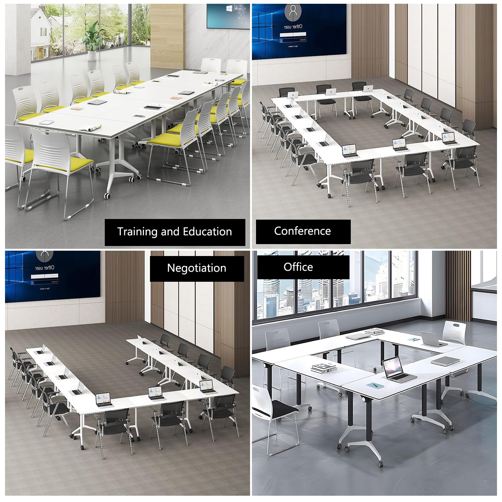 Tragbarer, klappbarer Konferenztisch mit Rollen, Klappdeckel, mobiler Trainingstisch für Büro, Klassenzimmer und Meetings, kompakter Schreib- und Computertisch (80 x 40 x 74 cm, Weiß)